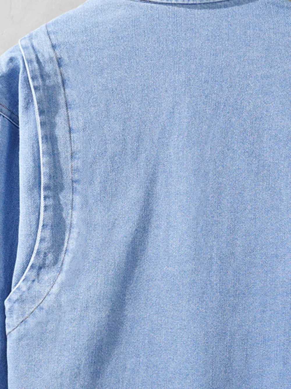 Men's Plus Size Button Up Long Sleeve Denim Shirt, image 4
