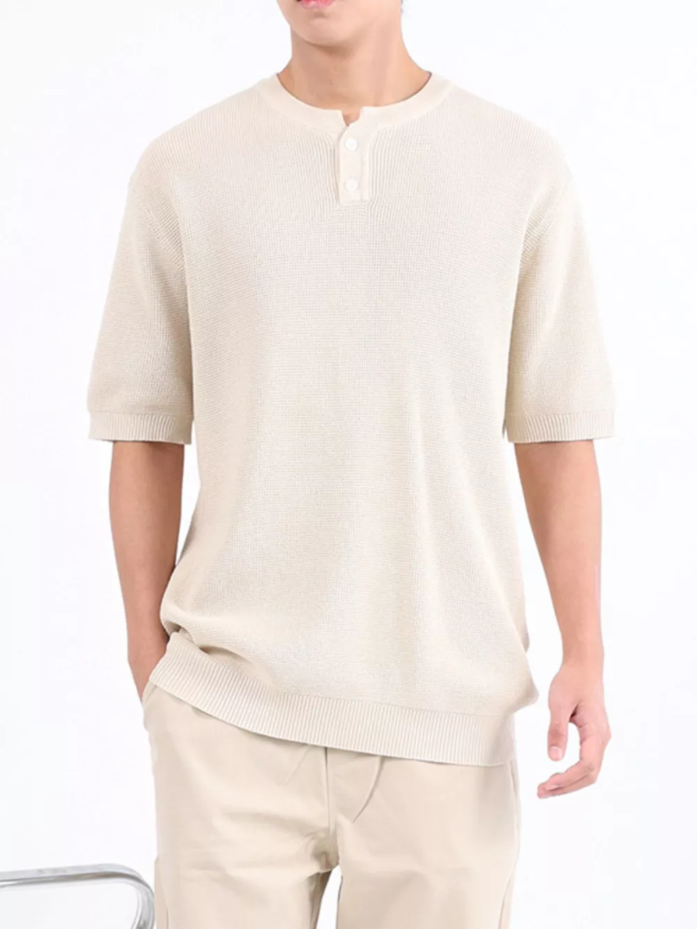 Men's Plus Size Textured Knit Henley T-Shirt