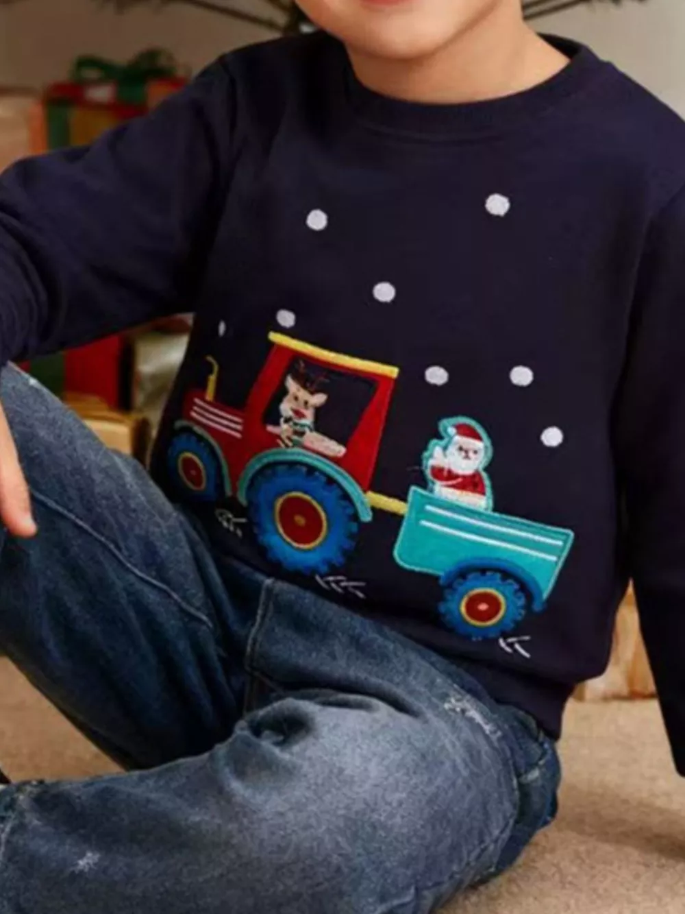 Children's Christmas Embroidered Round Neck Sweatshirt