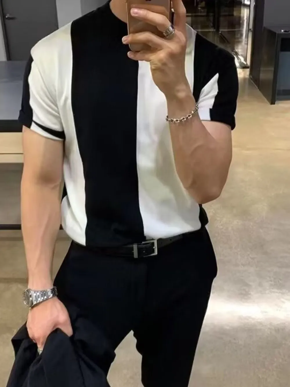 Men's Full Size Color Block Short Sleeve Top Plus Size