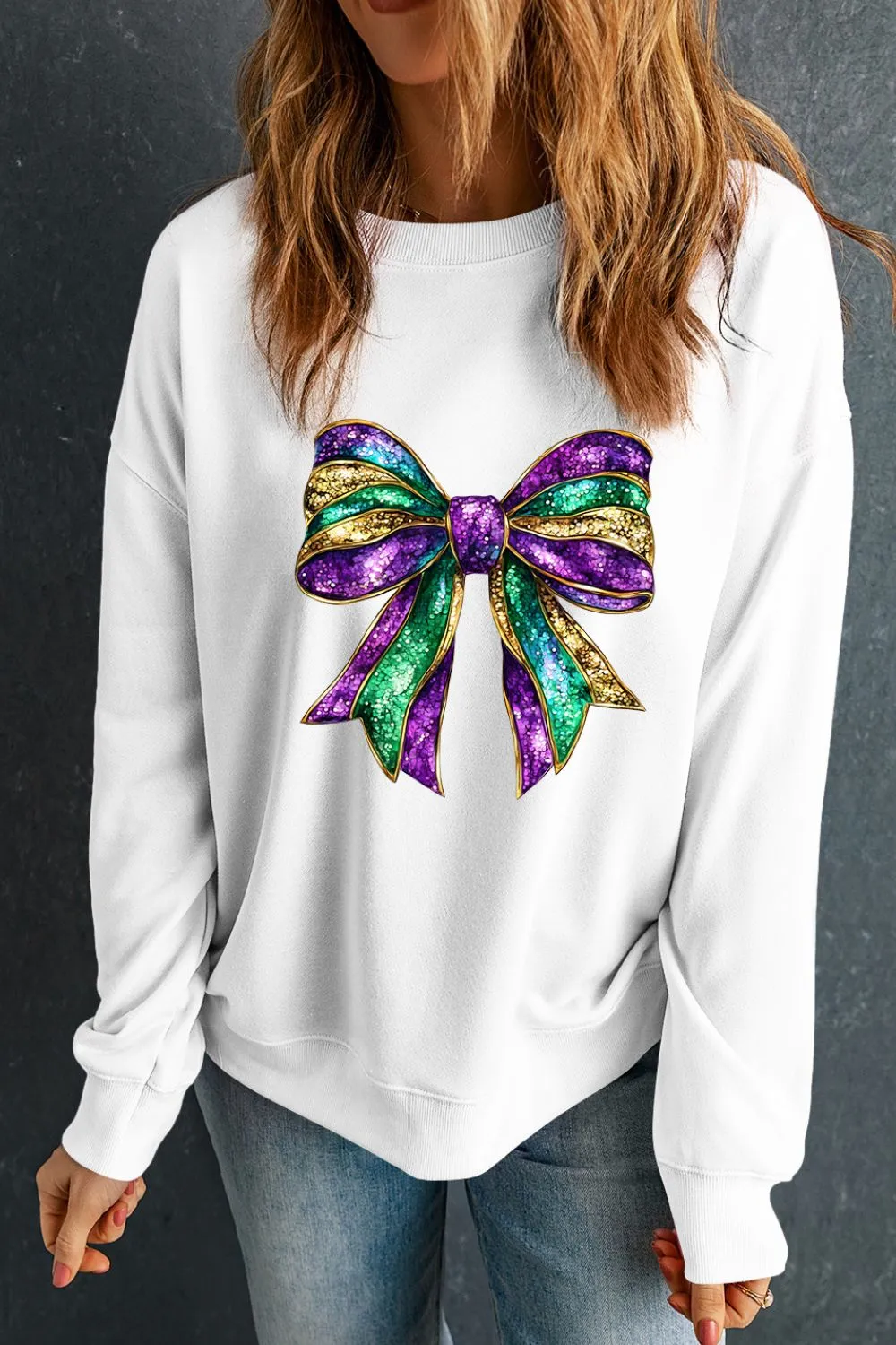 Bow Round Neck Long Sleeve Sweatshirt, image 7