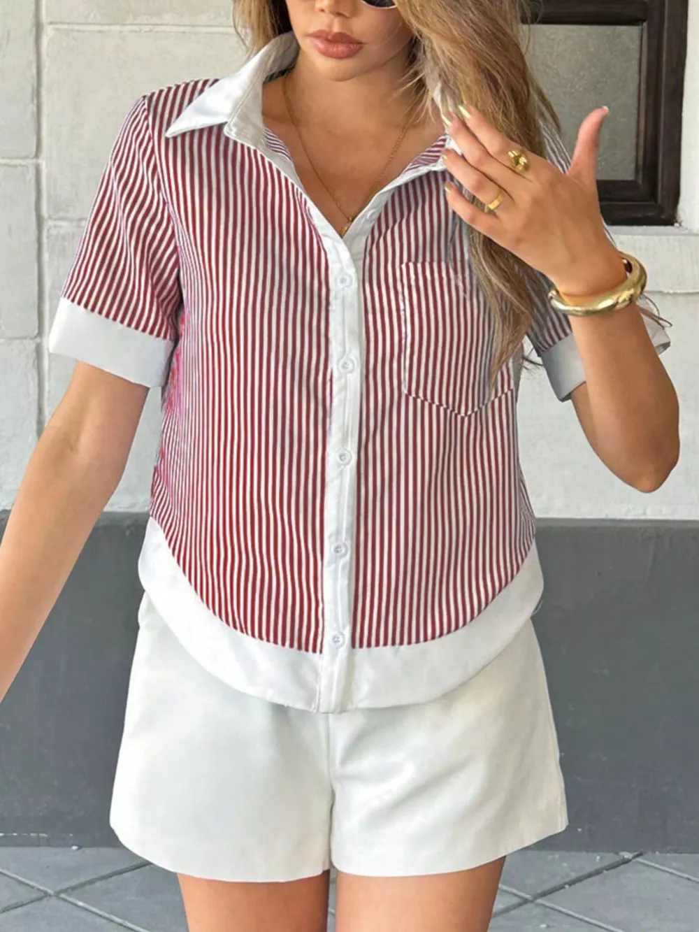 Striped Button-Down Short Sleeve Shirt, image 6