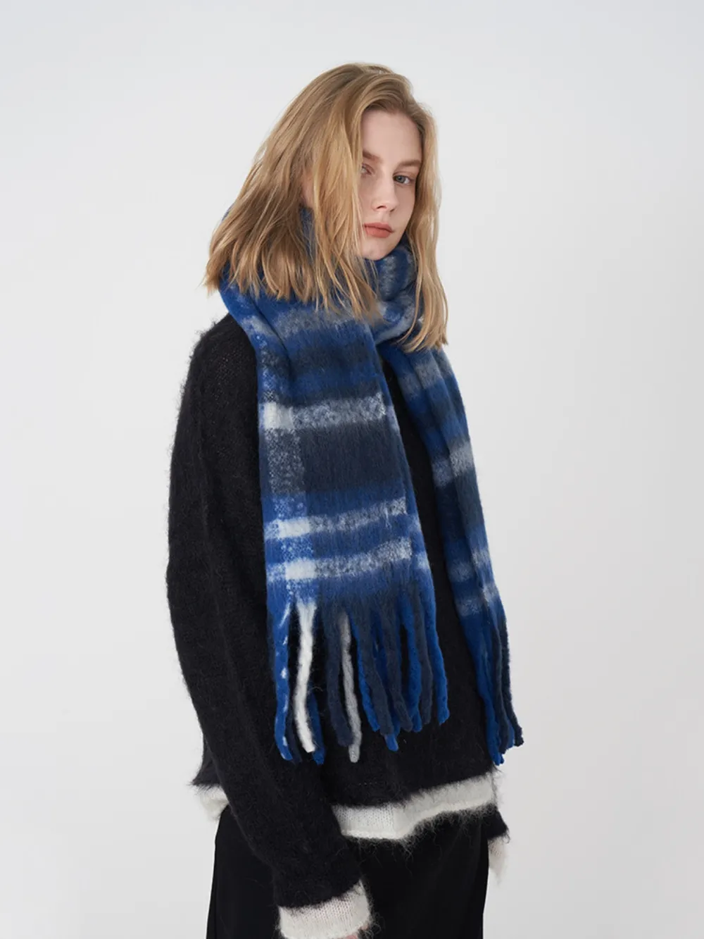 Fringe Plaid Polyester Scarf, image 4