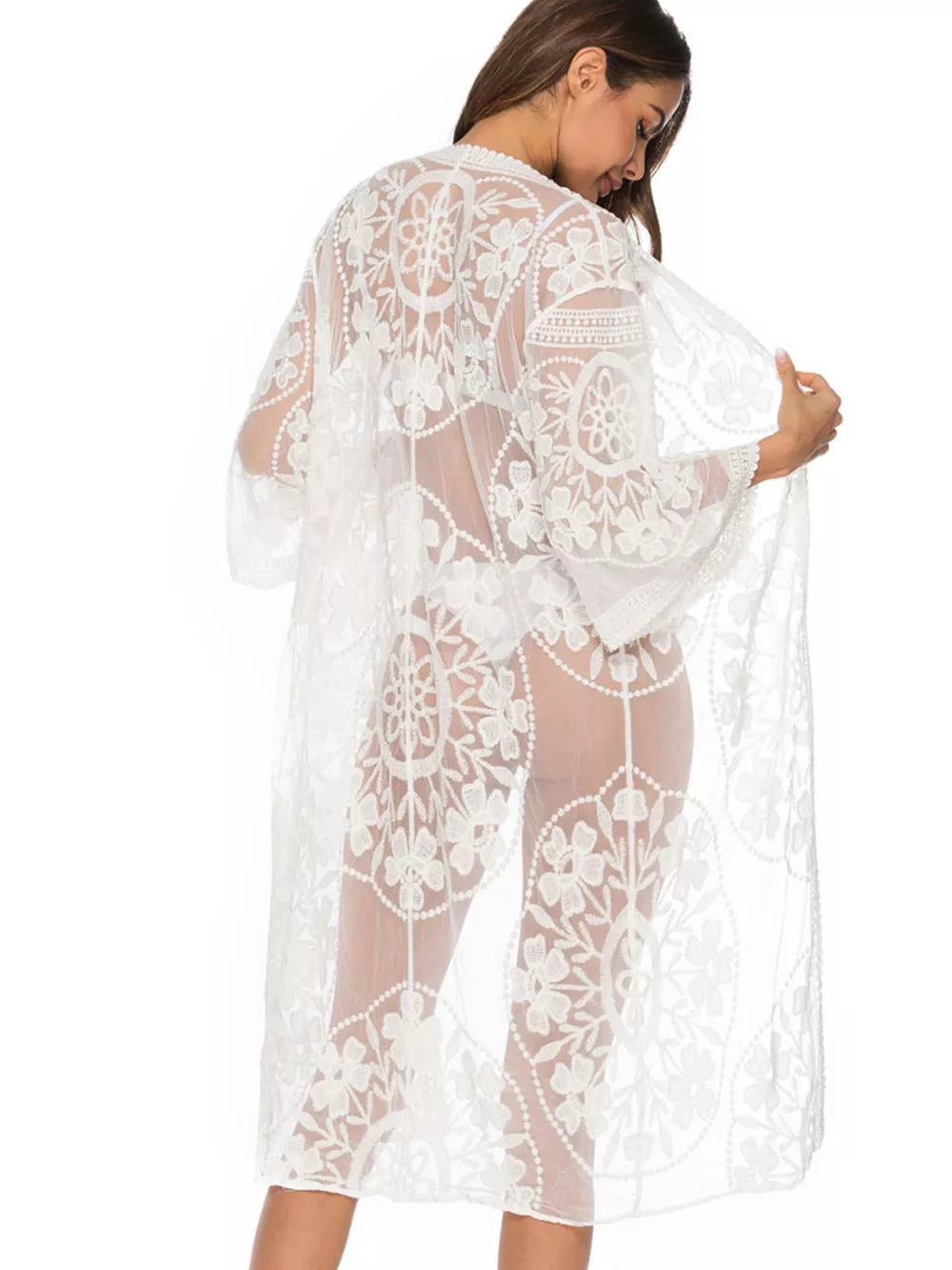Floral Lace Sheer Kimono Cover-Up, image 9