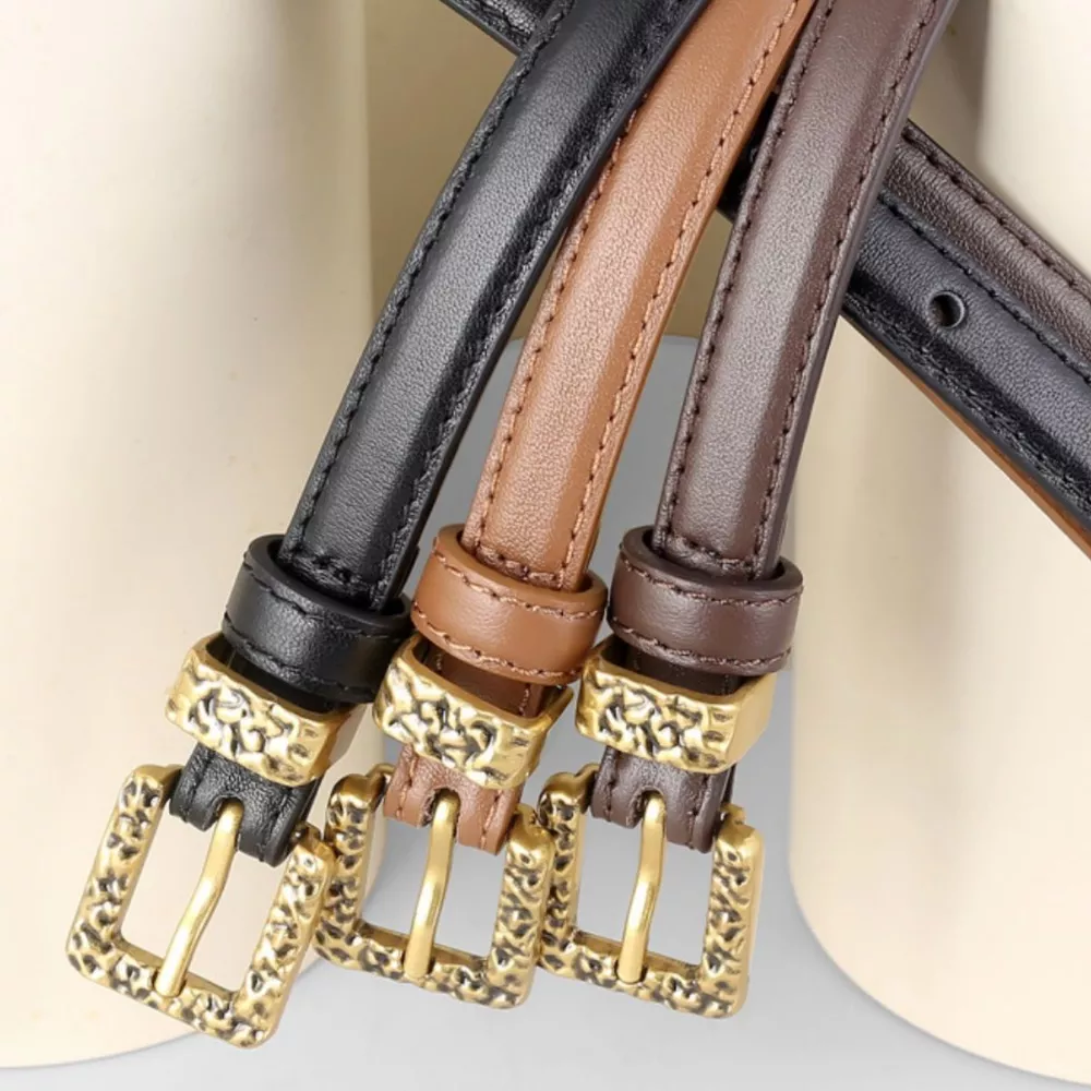 Skinny Leather Belt with Buckle, image 3