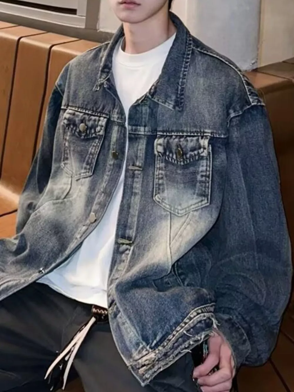 Men's Full Size Vintage Washed Denim Jacket Plus Size, image 2