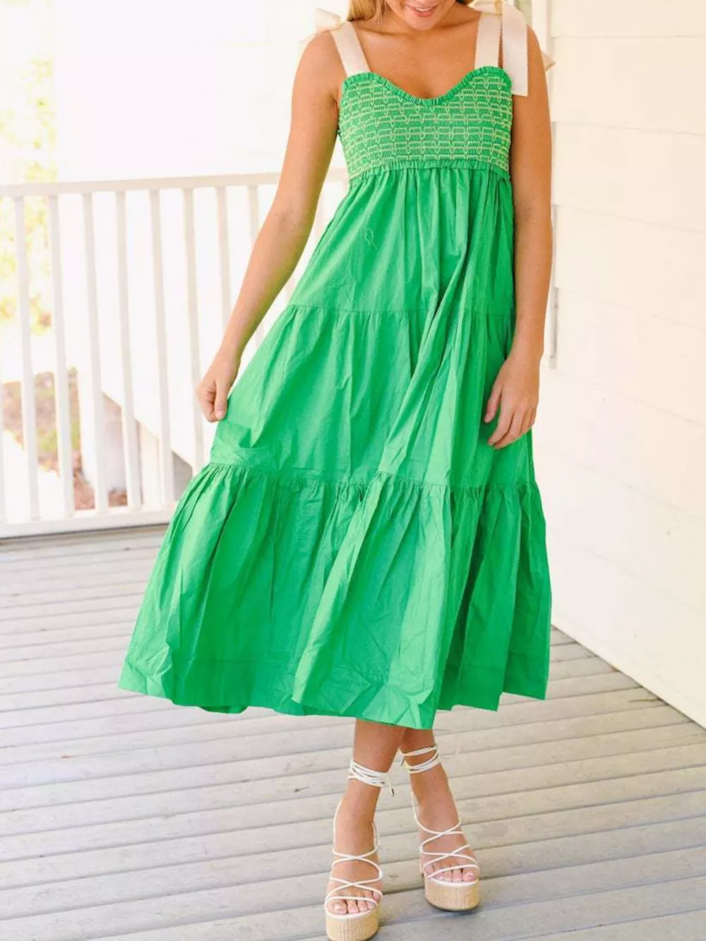 Tie Shoulder Tiered Midi Dress, image 9