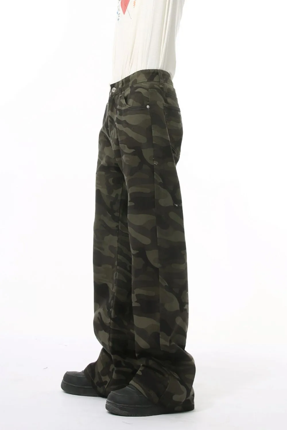 Camouflage Bootcut Jeans with Pockets