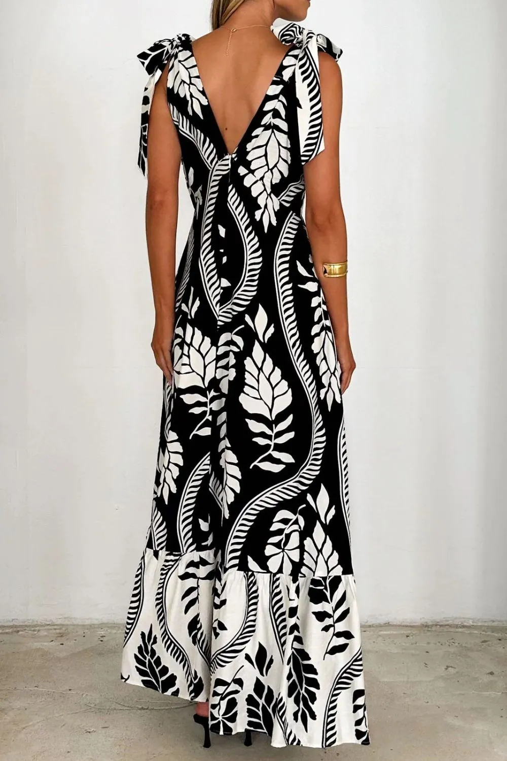 Printed V-Neck Tie Shoulder Midi Cami Dress, image 22