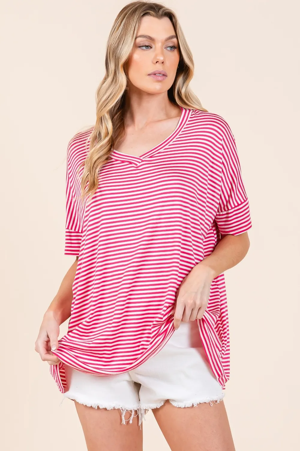 Striped V-Neck T-Shirt, image 2