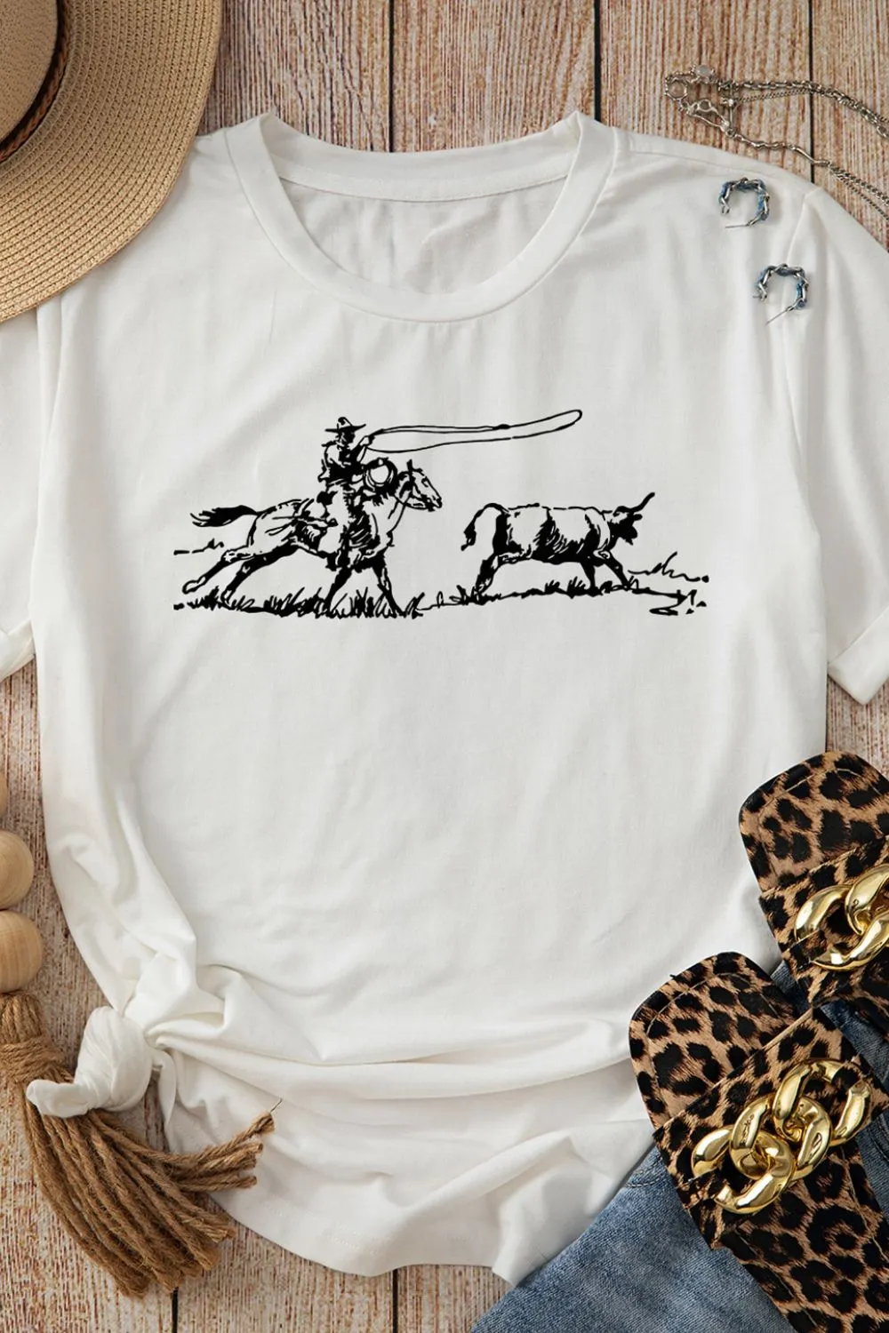 Western Rodeo Graphic Round Neck T Shirt, image 3