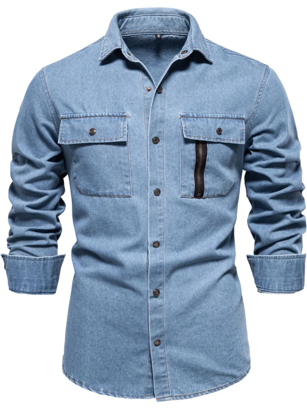 Men's Snap Down Long Sleeve Denim Shirt, image 7