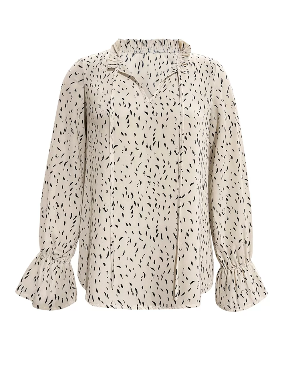 Ruffled Printed Tie Neck Long Sleeve Blouse, image 13
