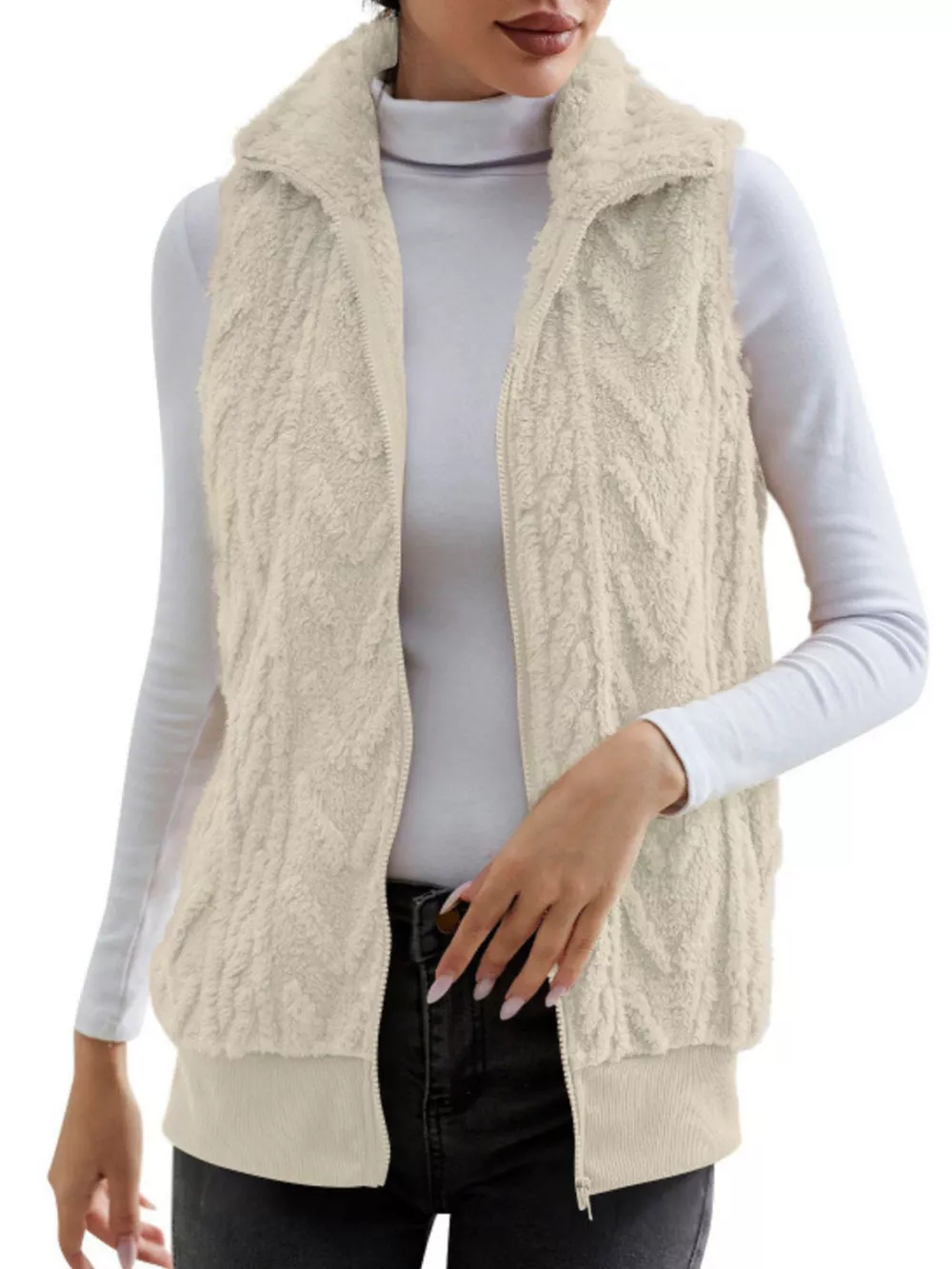 Full Size Cozy Faux Fur Zip-Up Vest Coat Plus Size, image 19