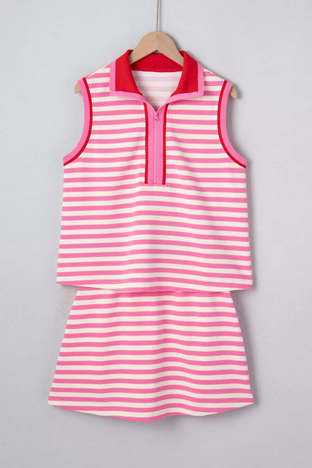 Half Zip Striped Sleeveless Top and Skirt Set, image 3