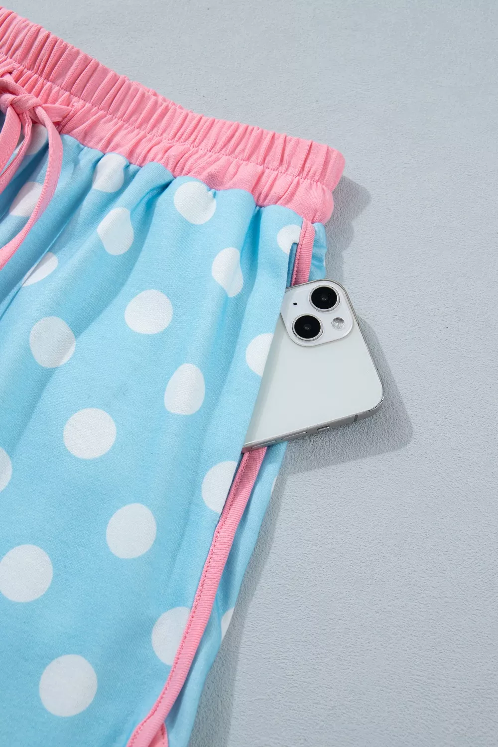 Polka Dot Contrast Trim Top and Drawstring Shorts Set, image 9