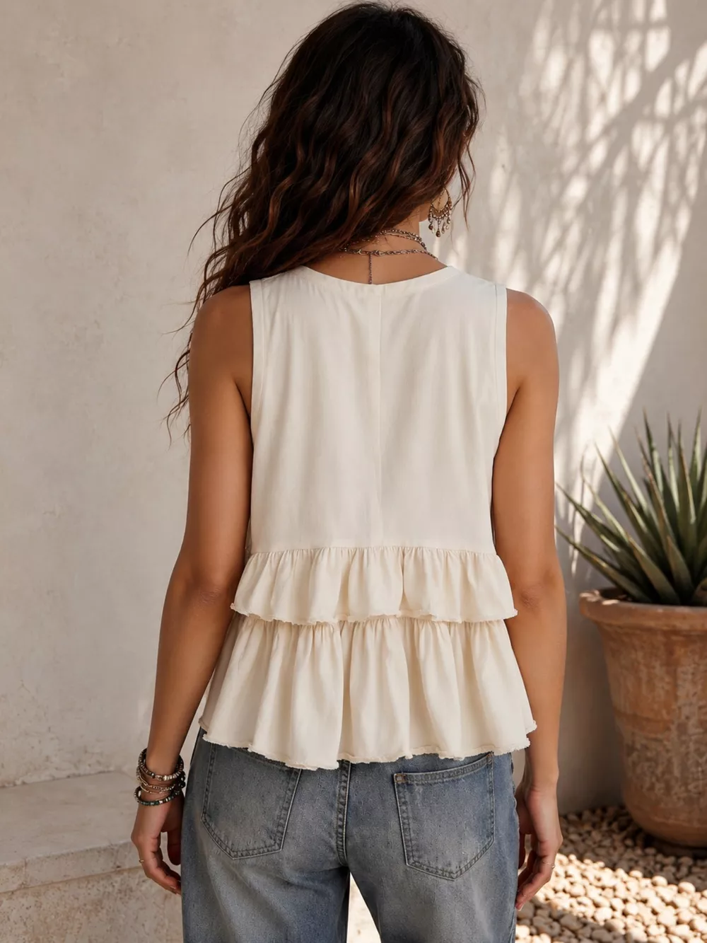 Ruffled V-Neck Sleeveless Top, image 4