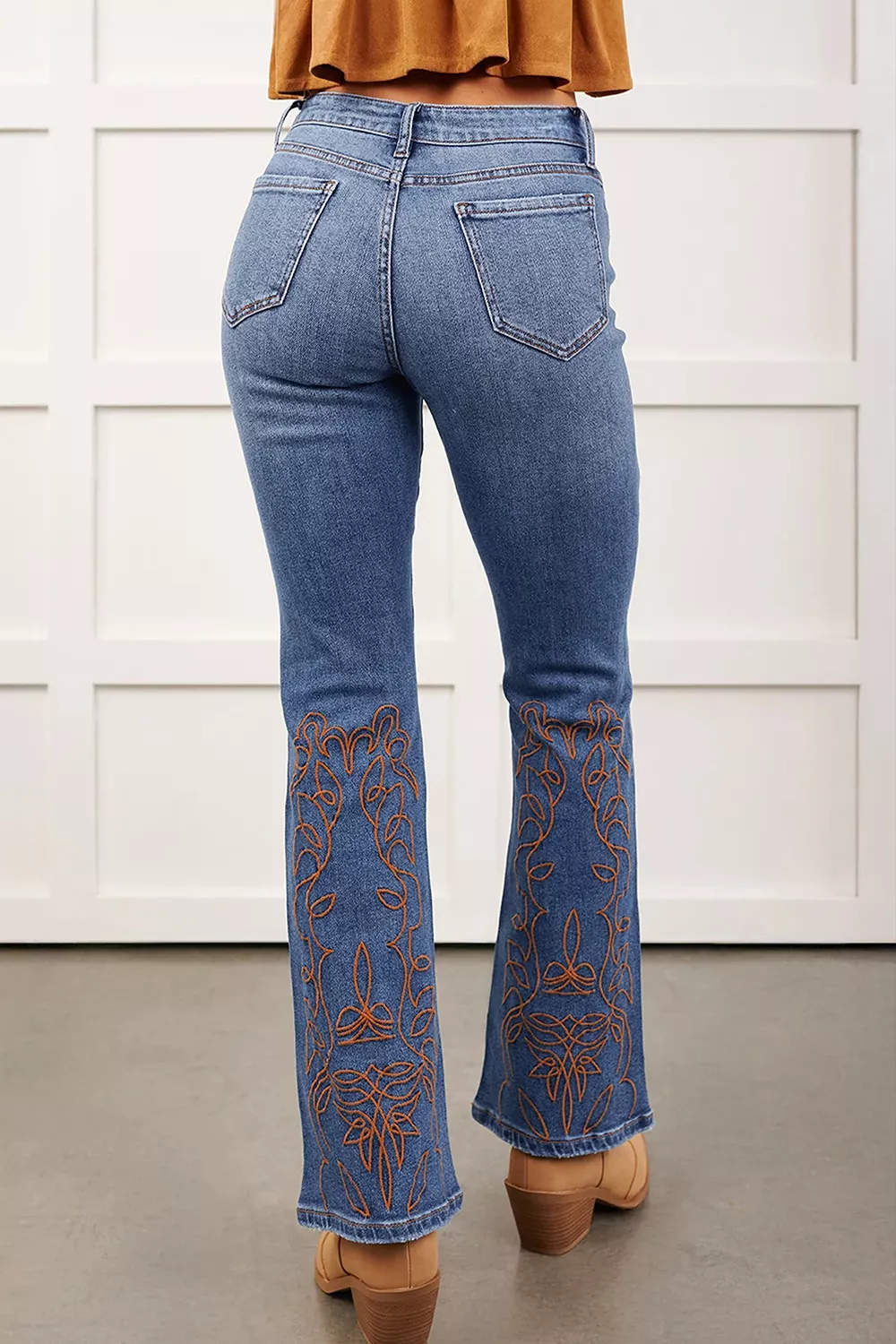 Embroidered Flare Leg Jeans, image 5
