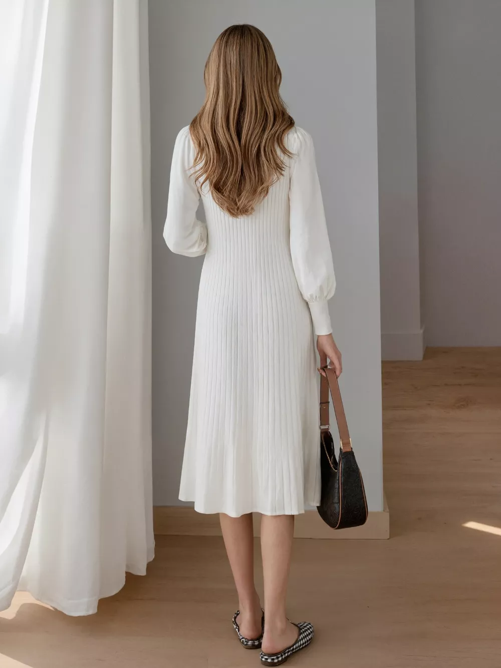 Ribbed Knit Mock Neck Midi Dress, image 11