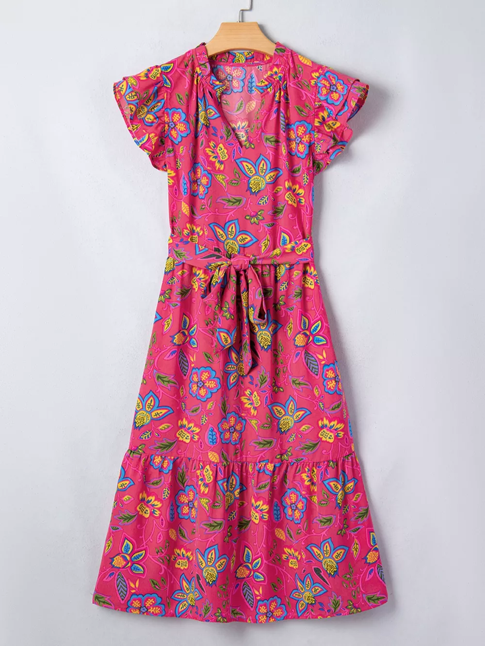 Flutter Sleeve Belted Floral Dress, image 8
