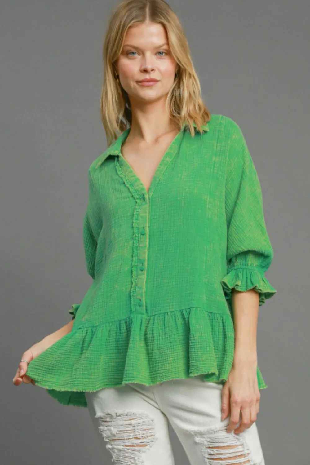 Full Size Mineral Washed Cotton Gauze Top Plus Size