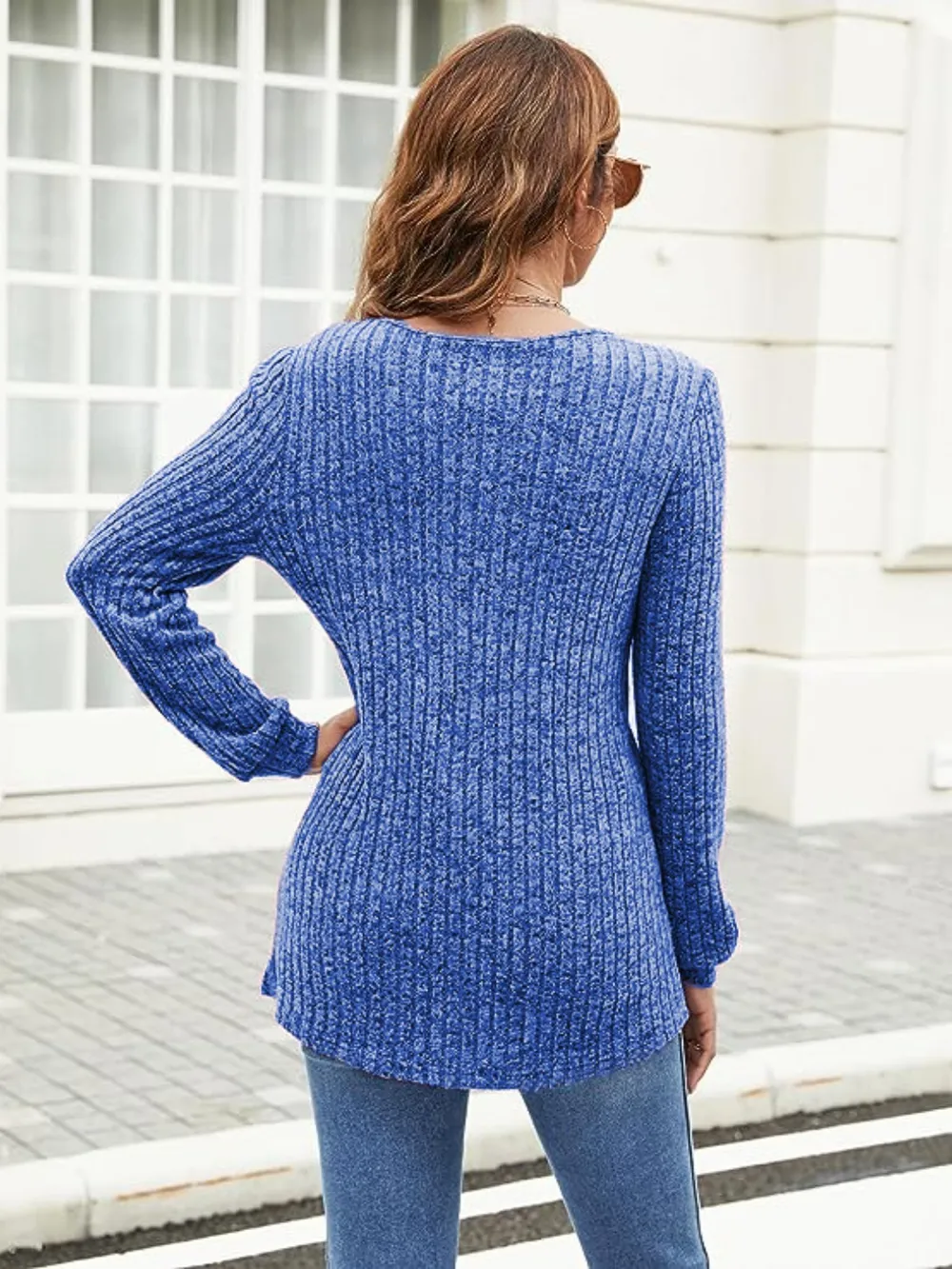 Ribbed Surplice Long Sleeve T-Shirt, image 9