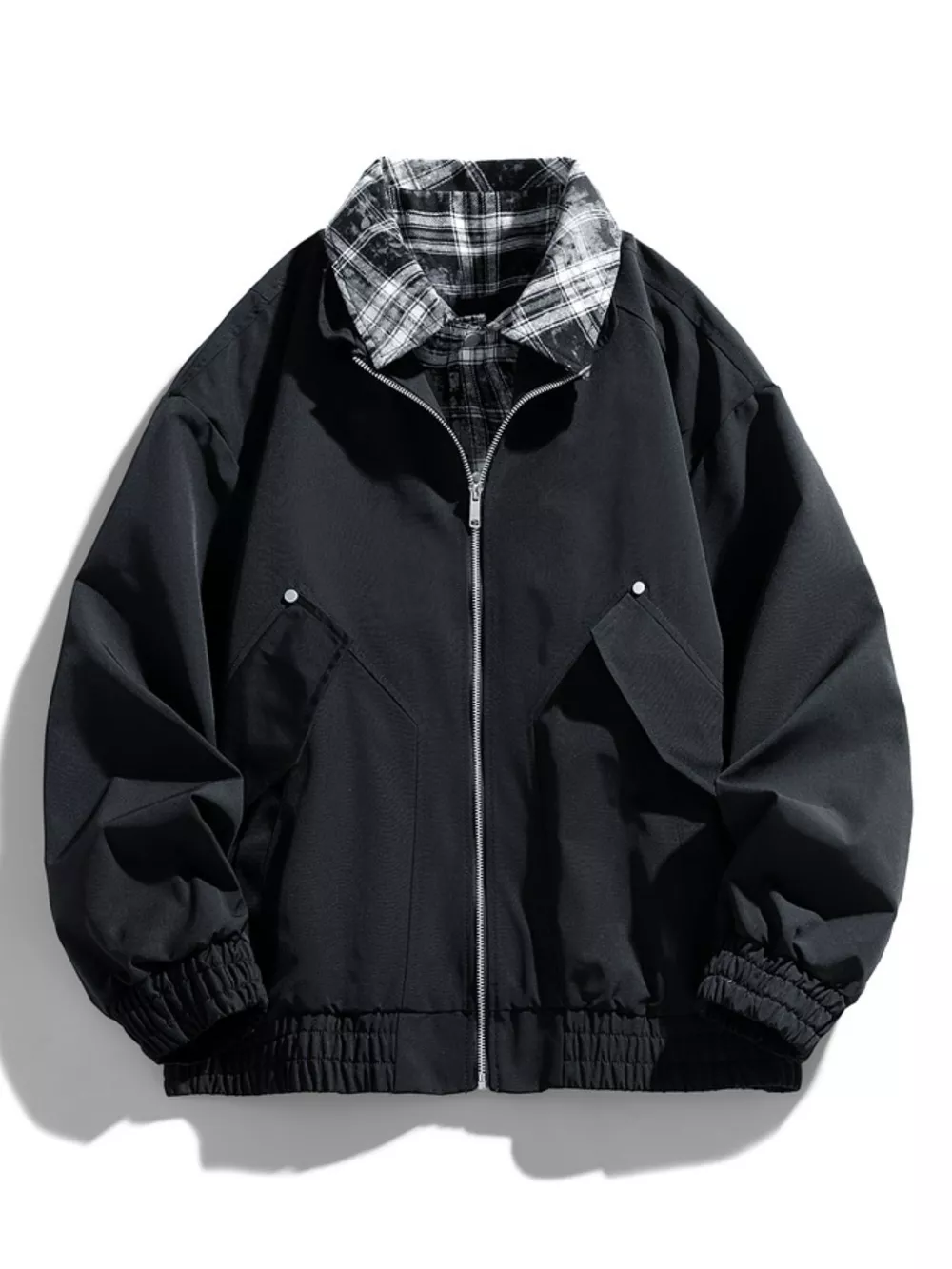 Men's Plus Size Plaid Collar Zip-Up Bomber Jacket
