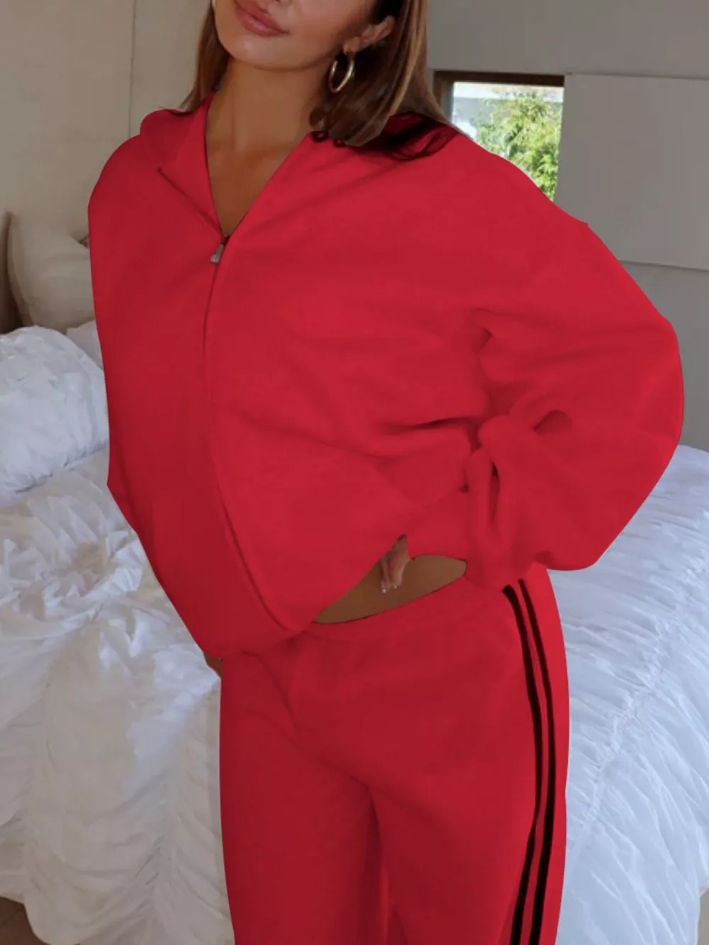 Zip Up Hoodie and Striped Pants Set, image 11