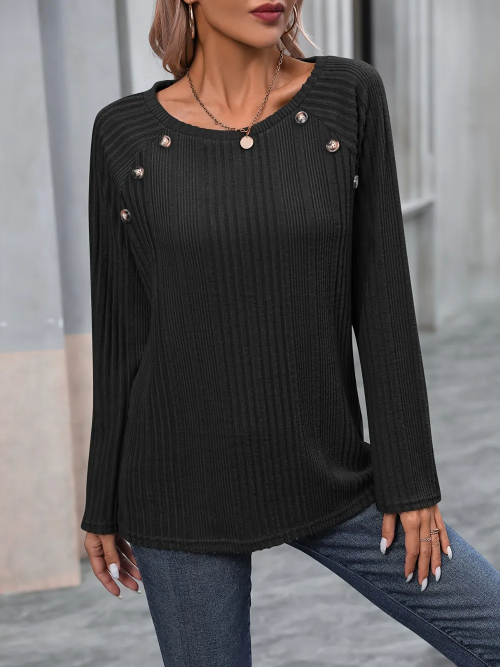 Round Neck Long Sleeve T-Shirt, image 6