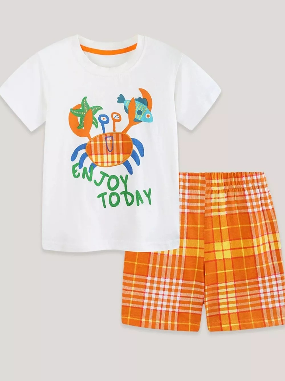 Children's Crab Graphic Tee & Plaid Shorts Set, image 2
