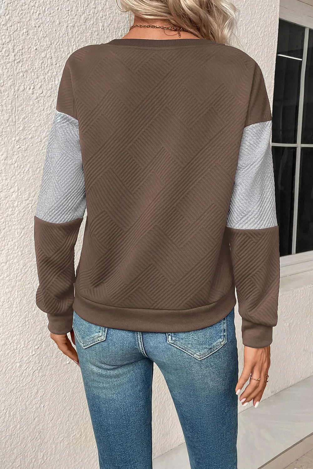 Textured Color Block Round Neck Sweatshirt, image 17