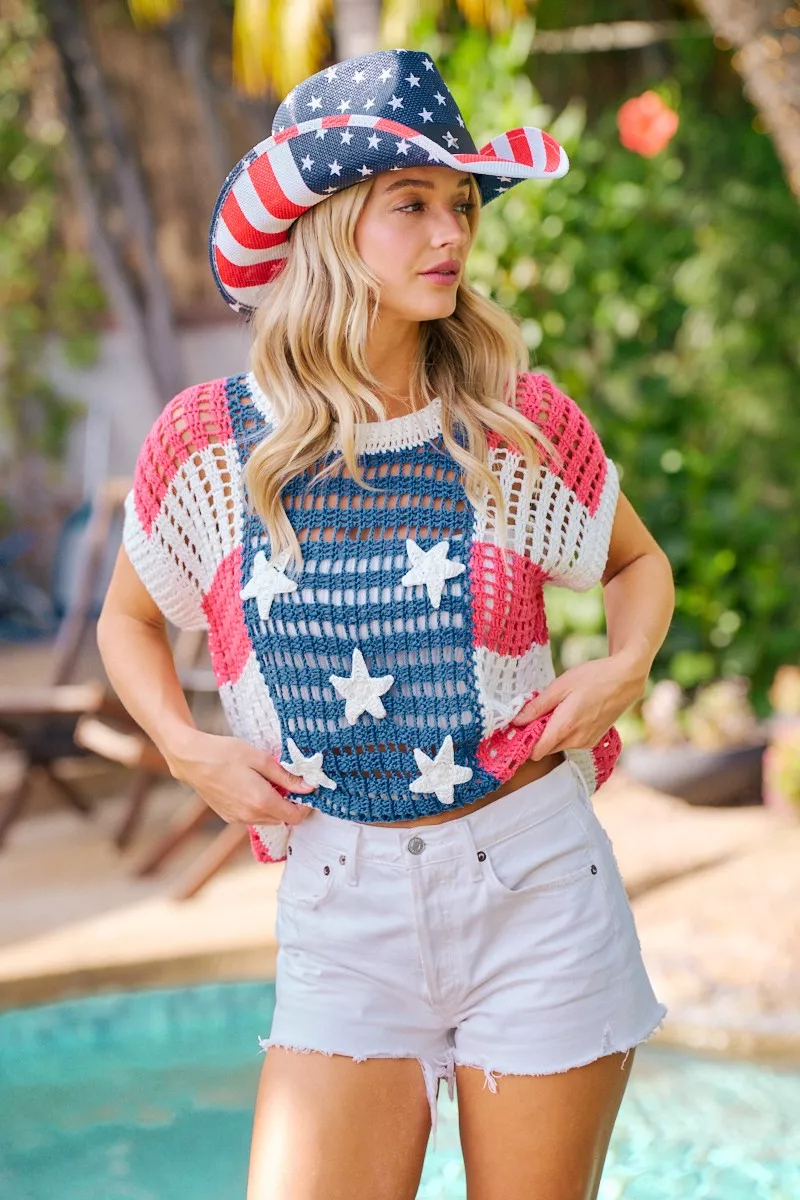 BiBi Crochet Star Patches 4th Of July Sweater Cover Up, image 10