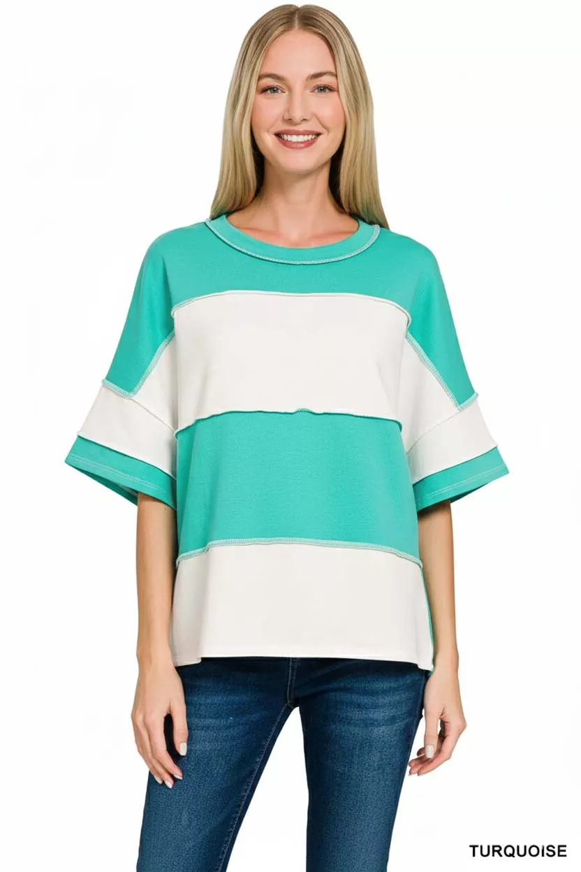 French Terry Color Block Exposed Seam Top, image 2