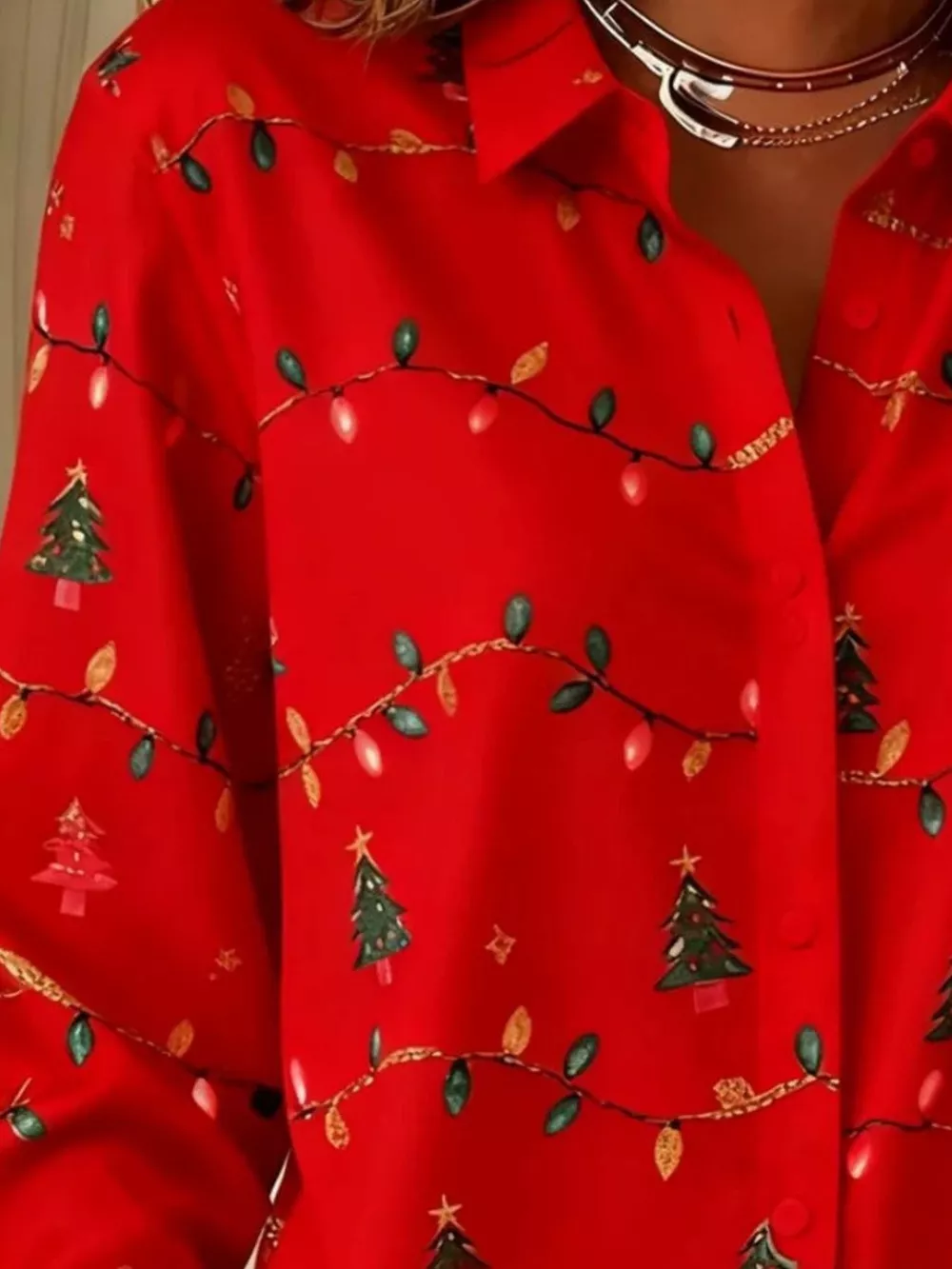 Full Size Christmas Tree Print Long Sleeve Button-Down Shirt Plus Size, image 6