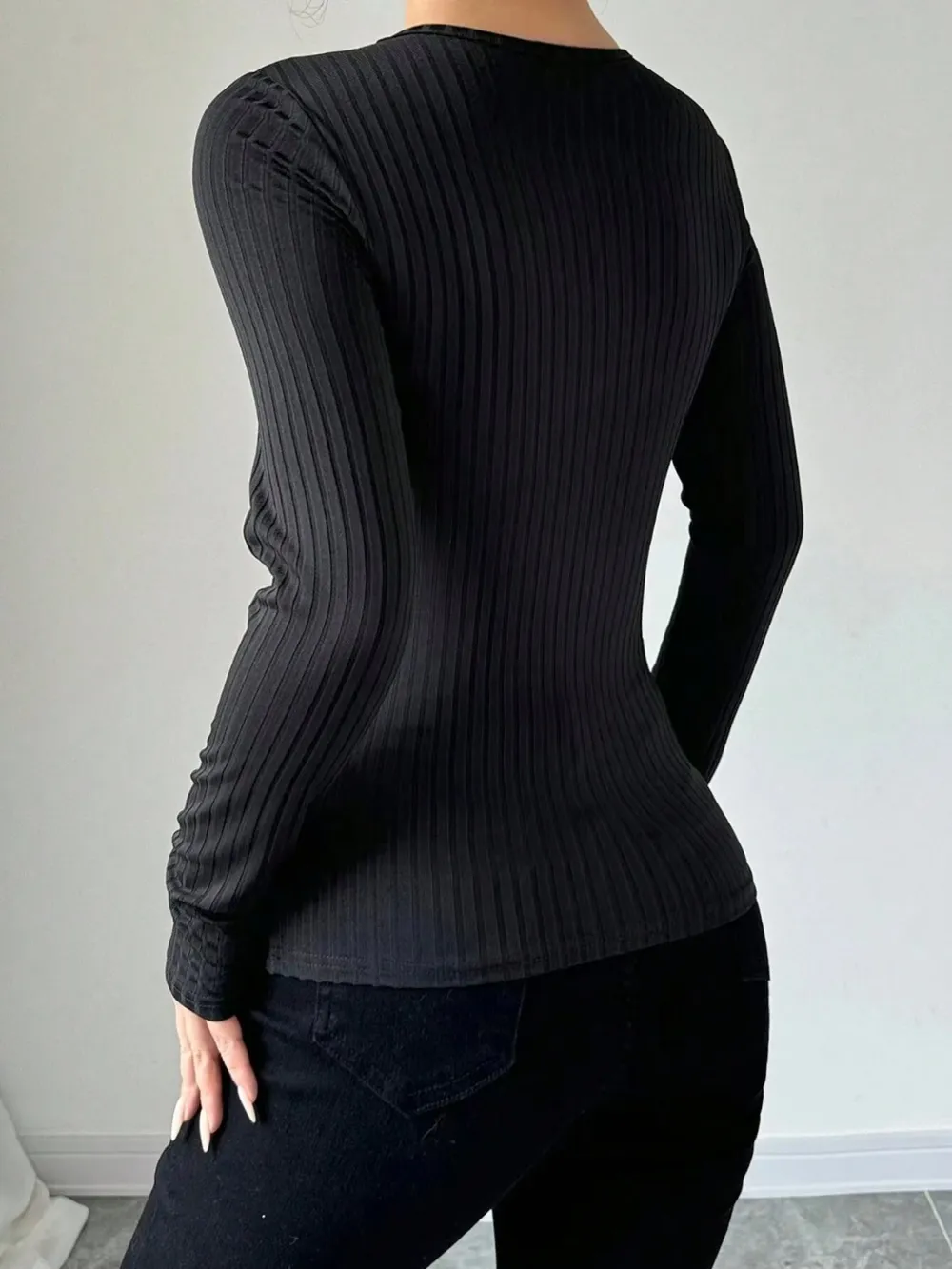Mesh Detail Round Neck Long Sleeve Top, image 2