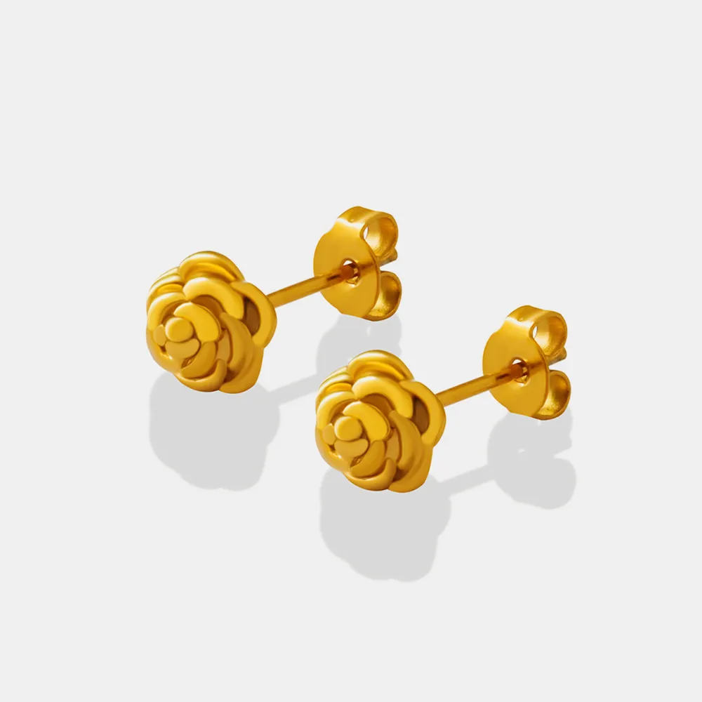 Titanium Steel Rose Stud Earrings, image 5