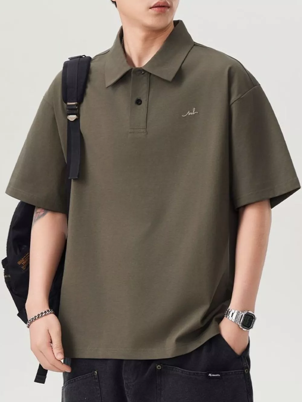 Men's Plus Size Button Detail Short Sleeve Polo, image 8