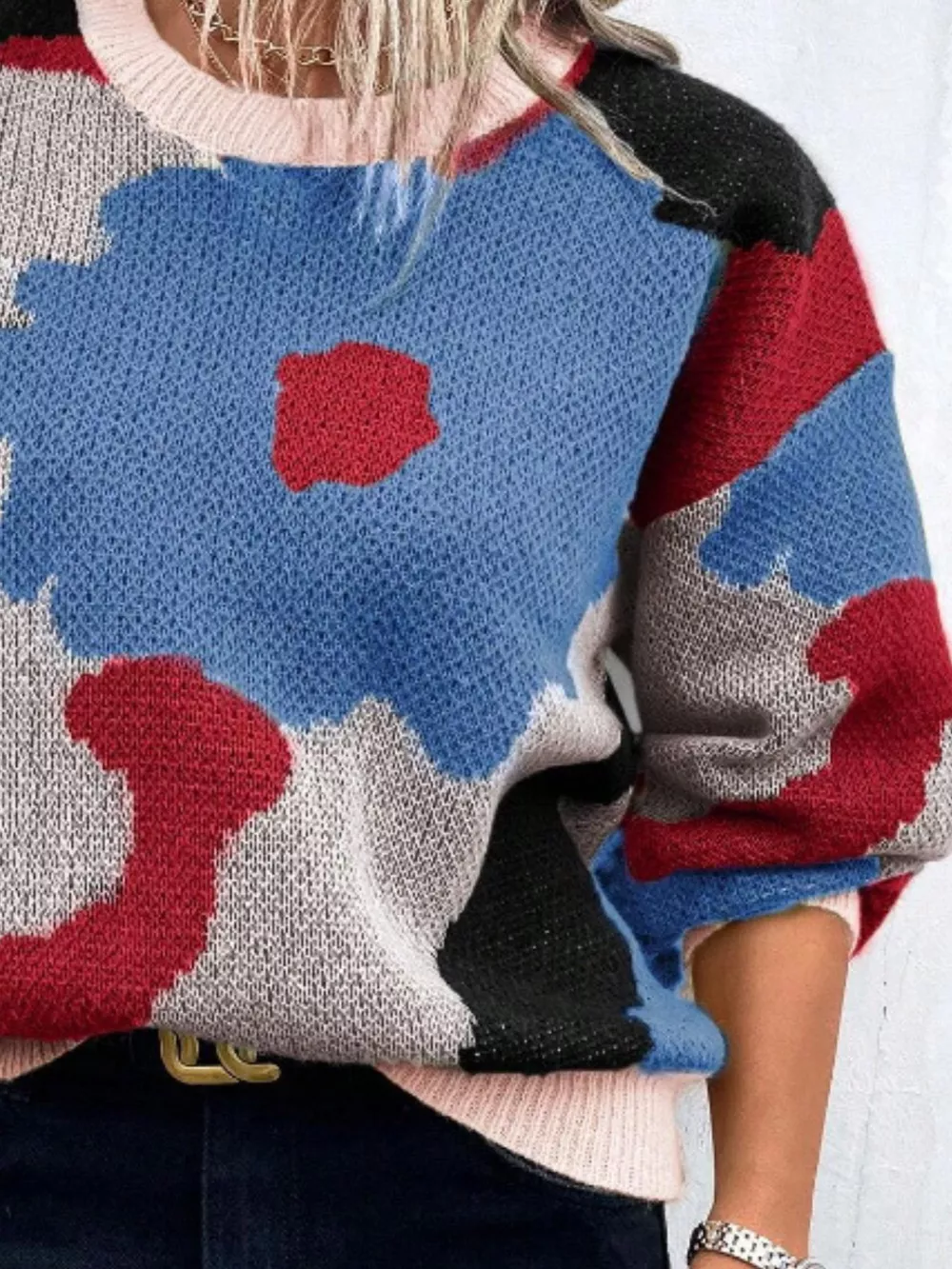 Floral Pattern Round Neck Sweater, image 12