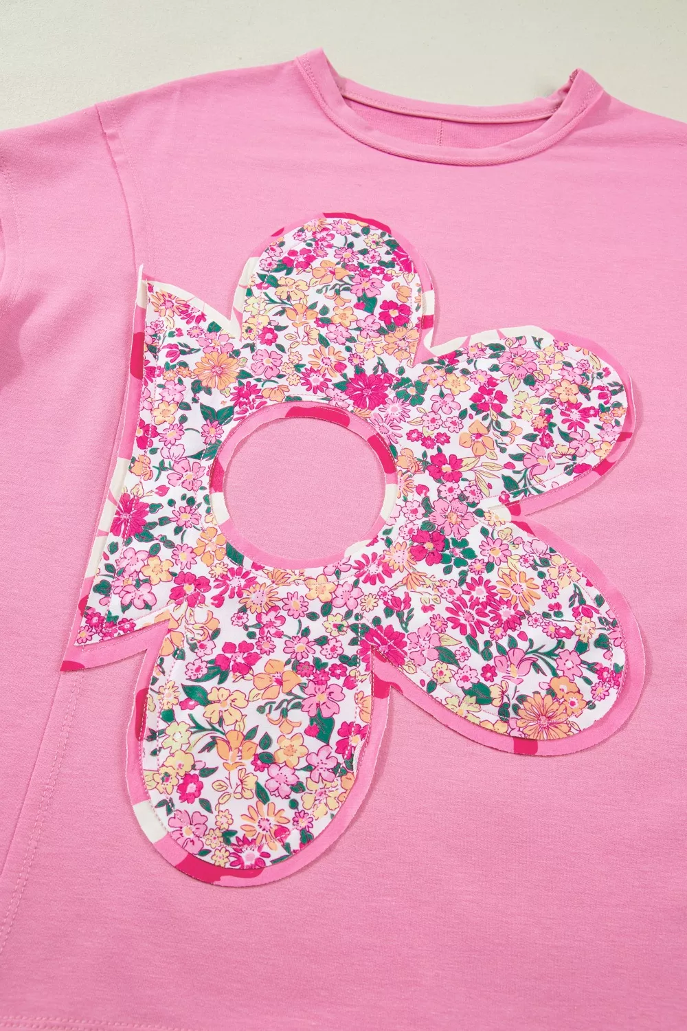 Flower Patched Round Neck Tunic T-Shirt, image 8