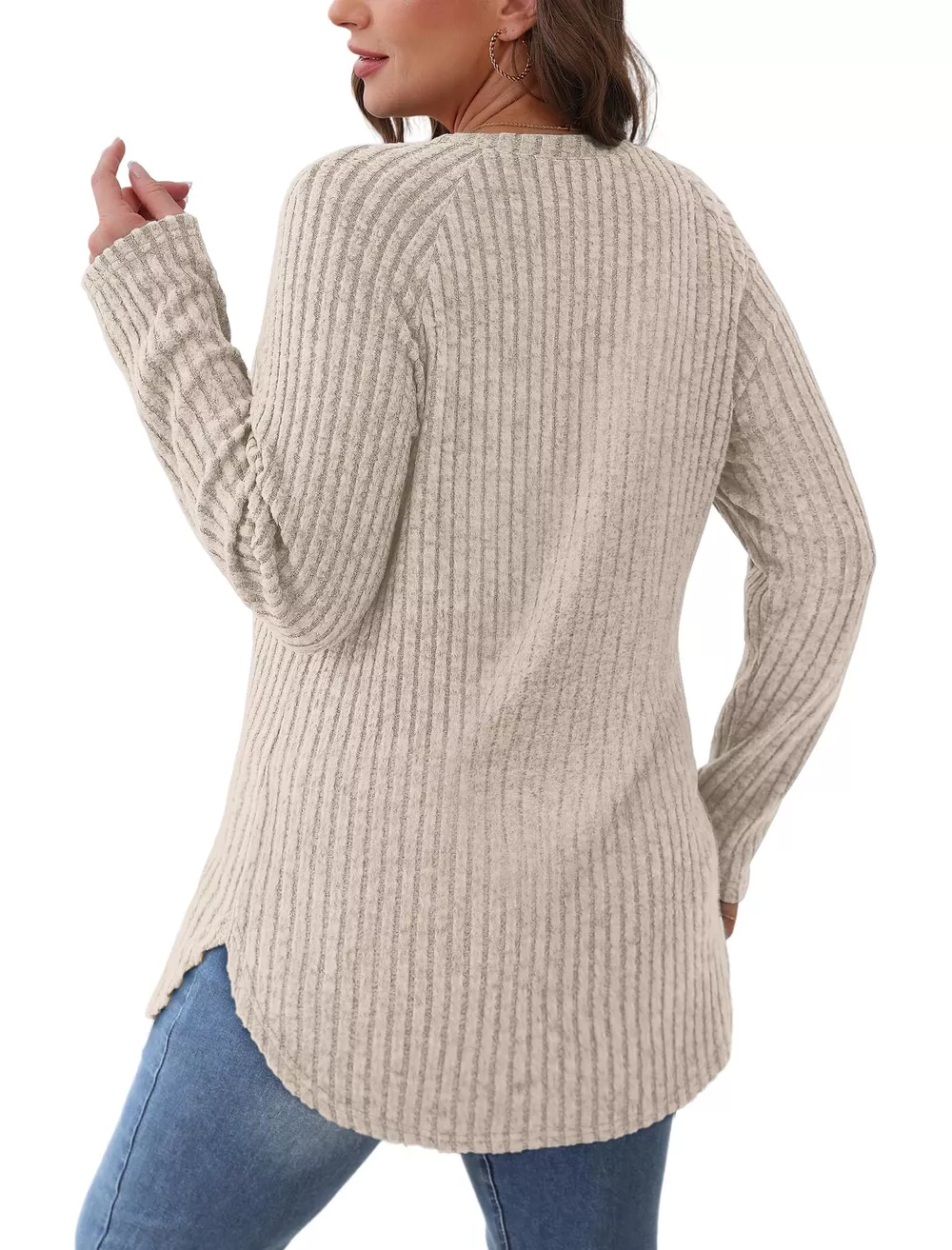 Casual Ribbed Knit Long Sleeve T-Shirt, image 17