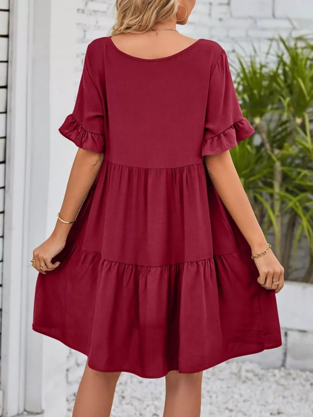 Ruffled Sleeve Tiered Mini Dress, image 5