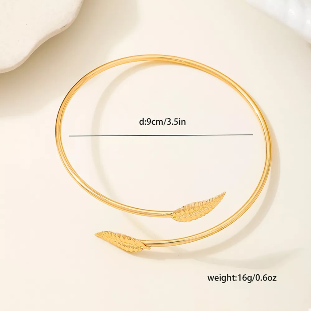 18K Gold-Plated Leaf Open Cuff Bracelet, image 5