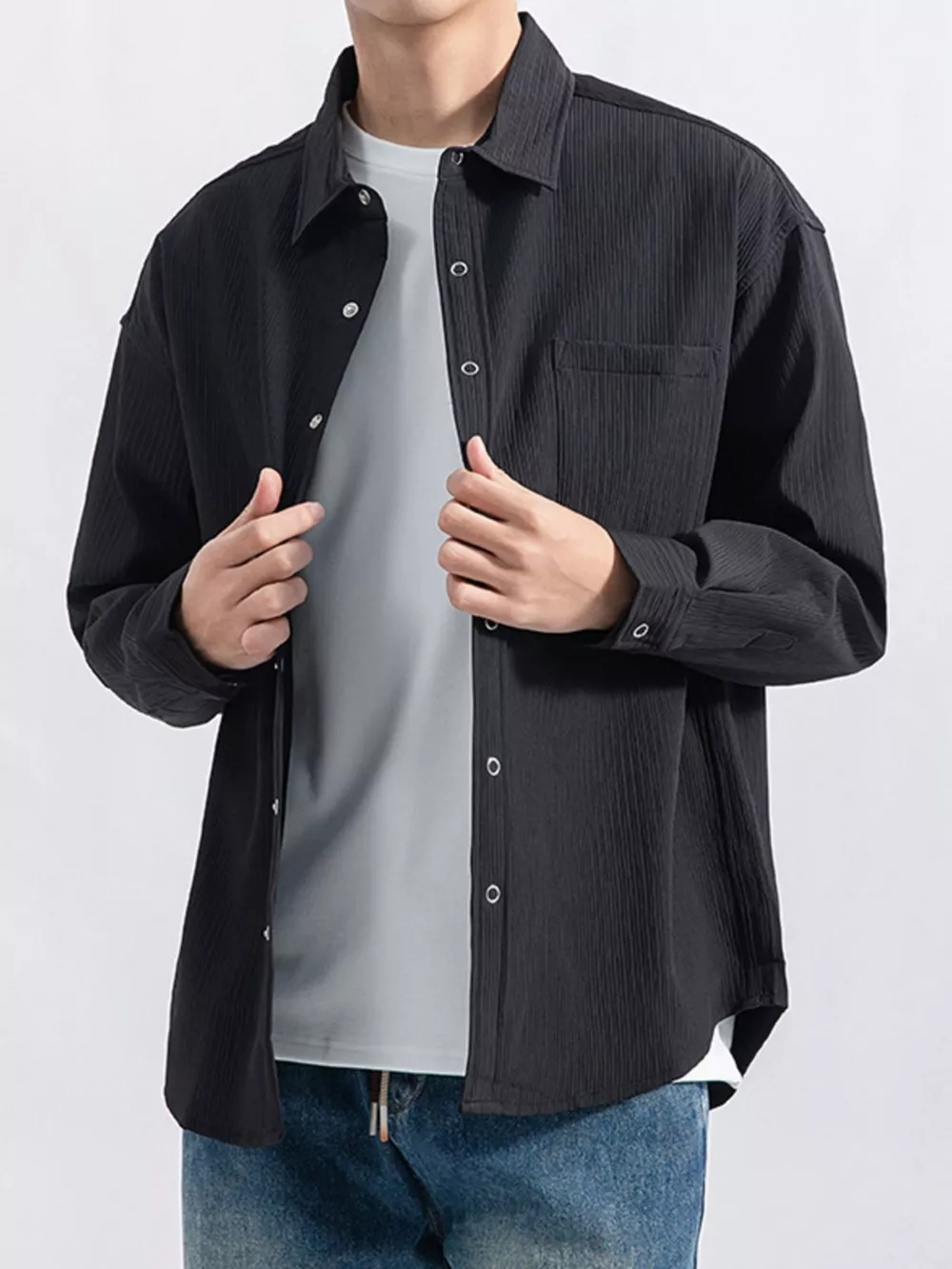 Men's Plus Size Casual Textured Button-Down Shirt