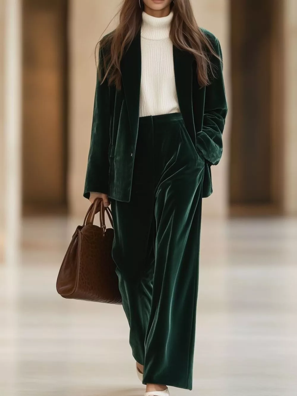 Velvet Blazer and Wide-Leg Pants Two-Piece Set, image 12