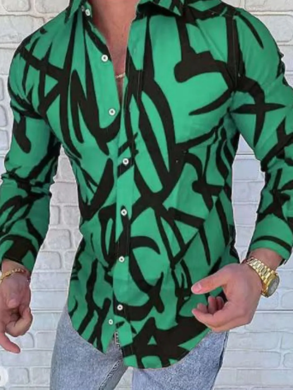 Men's Plus Size Printed Button Up Long Sleeve Shirt, image 4