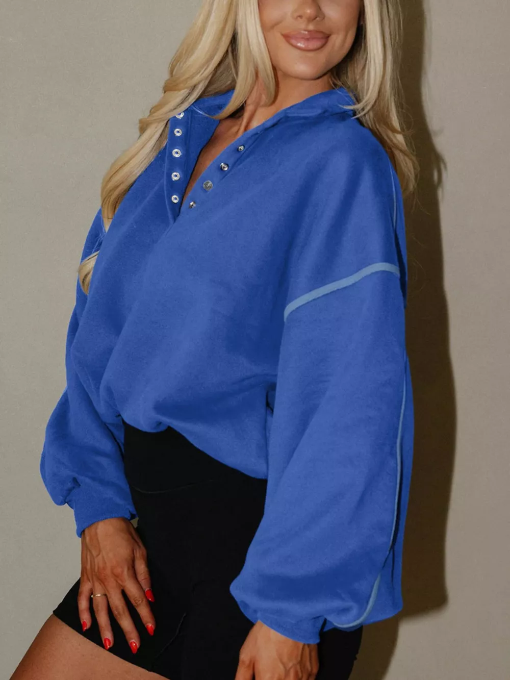 Half Snap Dropped Shoulder Sweatshirt, image 2