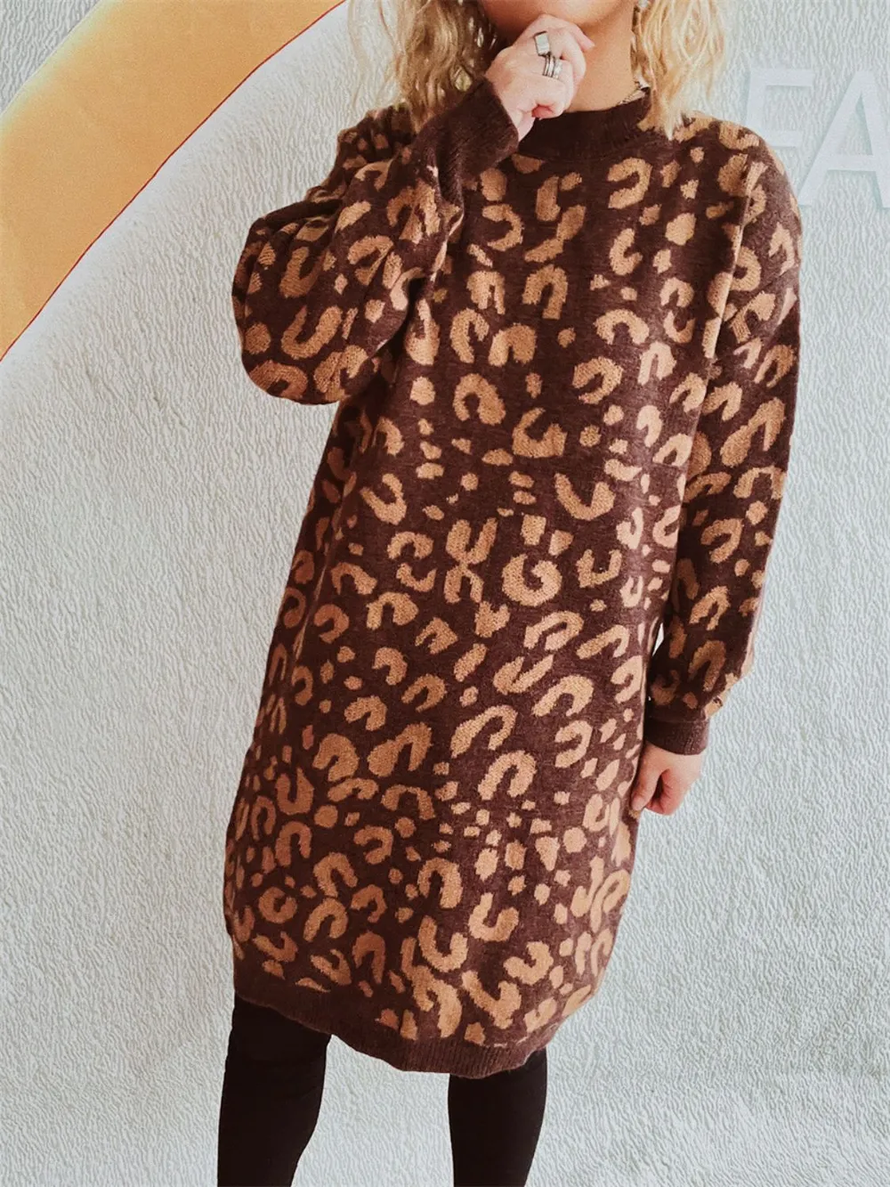 Leopard Round Neck Long Sleeve Sweater, image 5