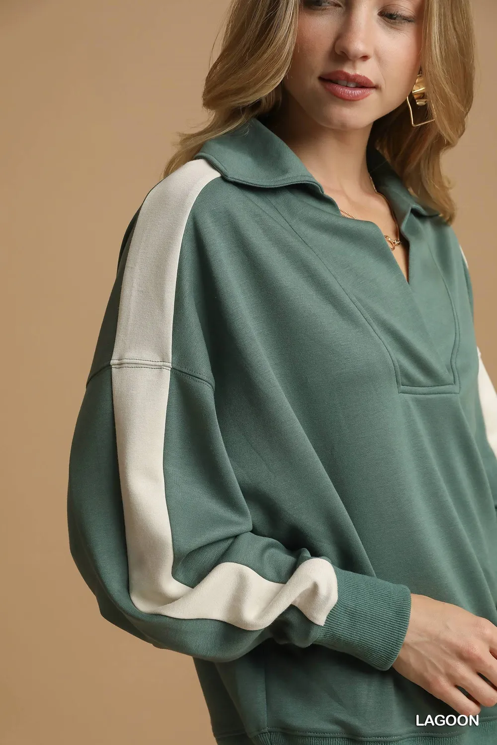 Contrast Long Sleeve Sweatshirt with Collar, image 5