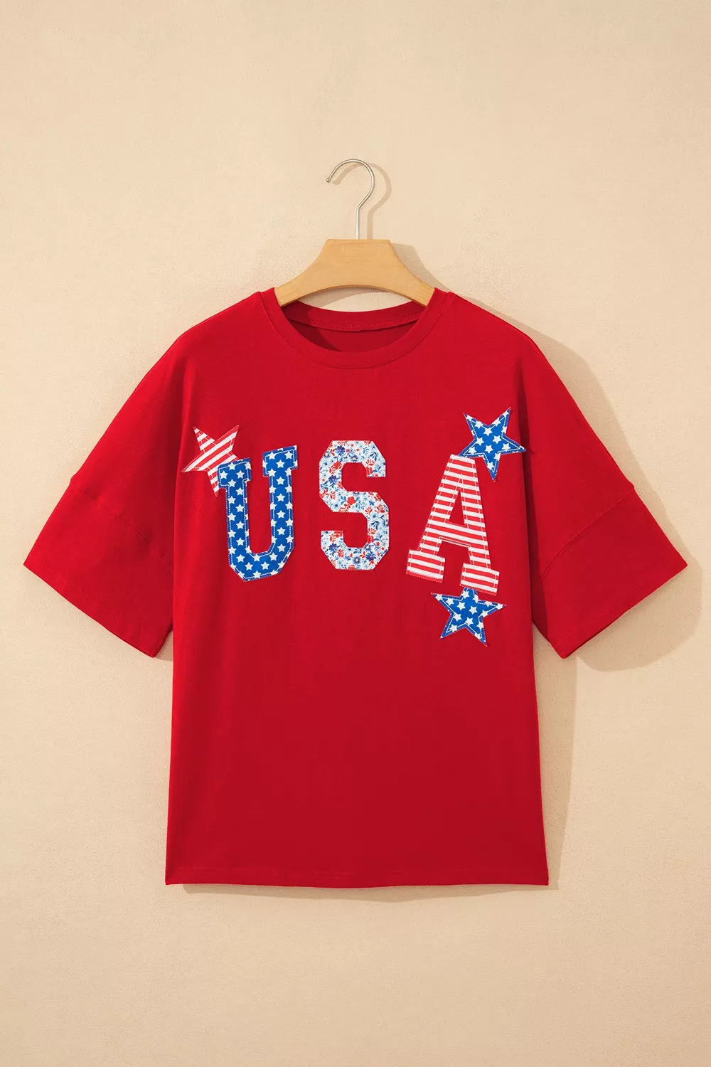 Patriotic USA Slogan Patch Embroidery Short Sleeve T Shirt, image 3