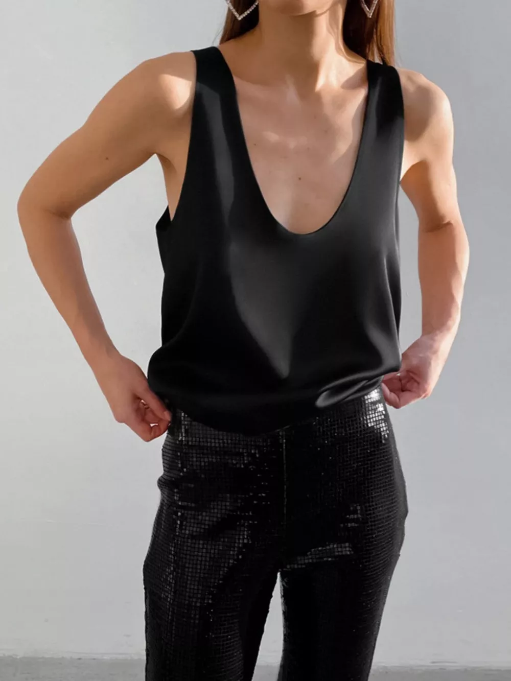 Satin Deep V-Neck Tank, image 12